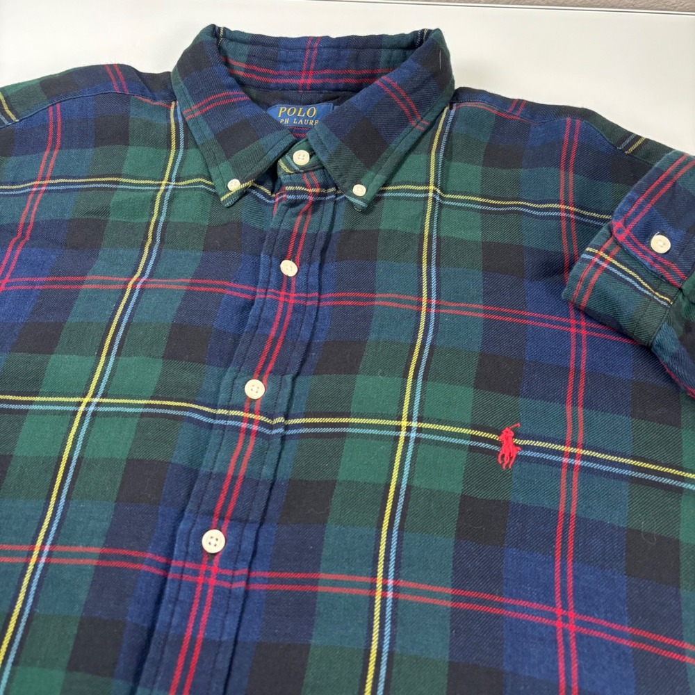 Polo Ralph Lauren Men 2XB Green Plaid Double-Faced Shirt New Big & Tall Cotton